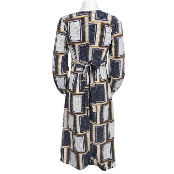 Belted Midi Dress Blue/Mustard - Picture 3 of 3